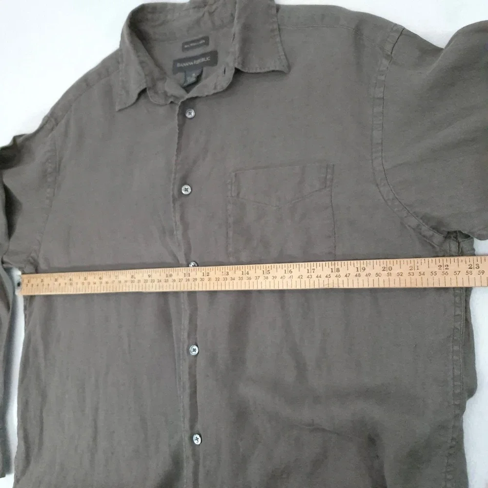 Banana Republic Shirt Irish Linen Brown Medium Mens Long Sleeve Coastal Safari M